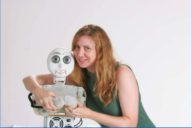 woman hugging robot